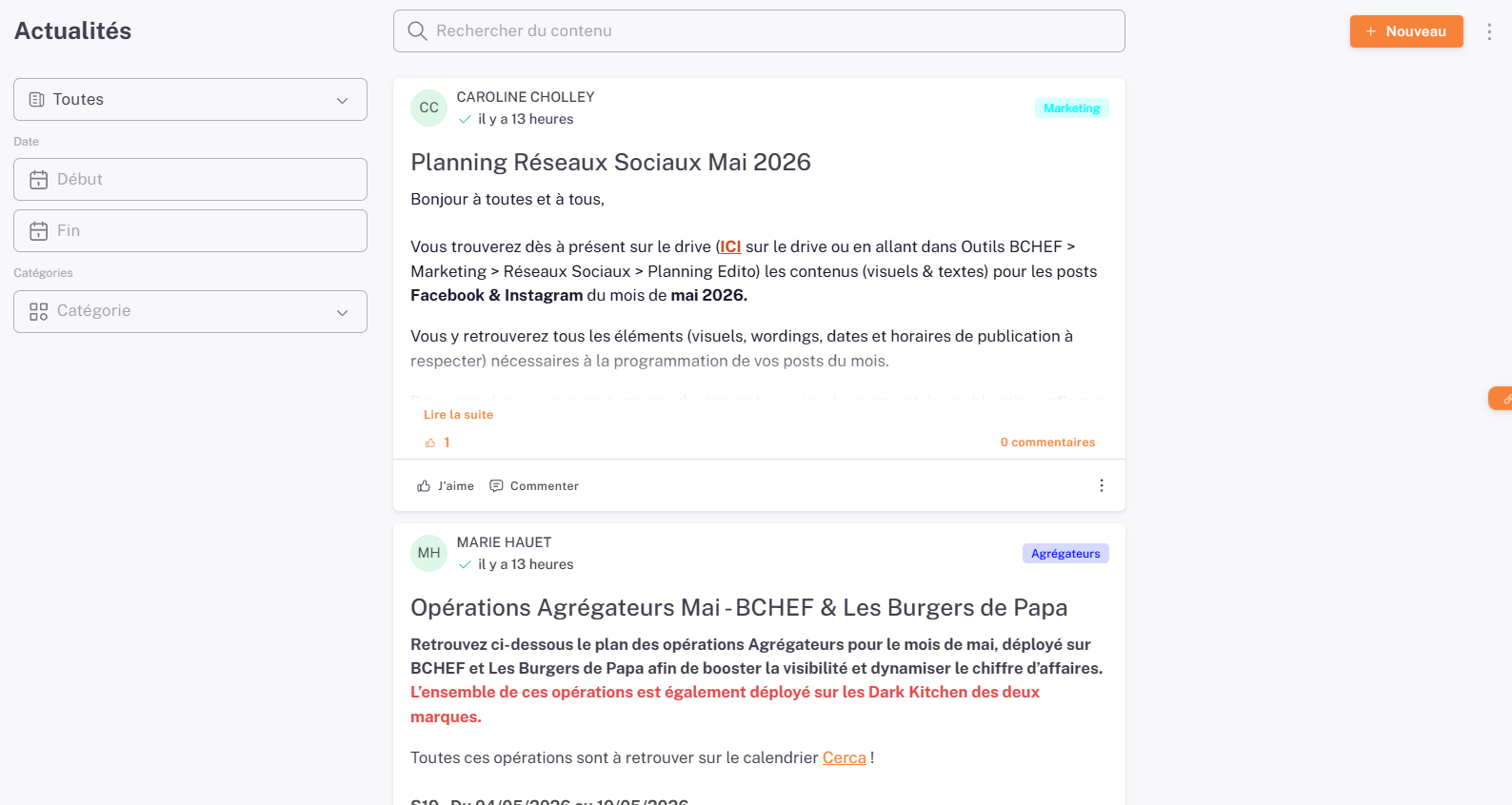 Actualite du reseau