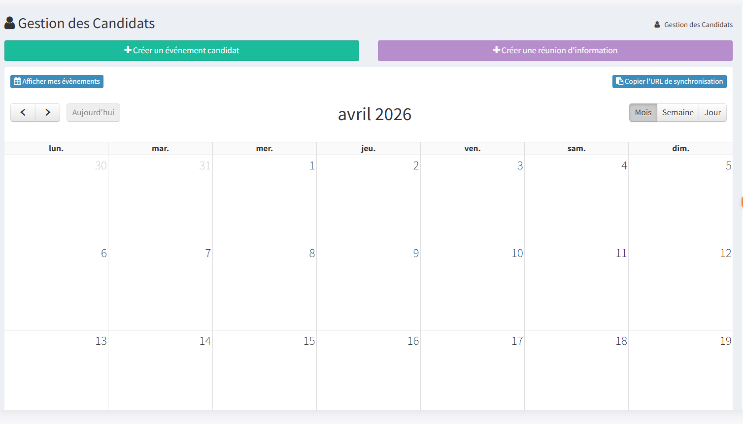 Evenements candidats