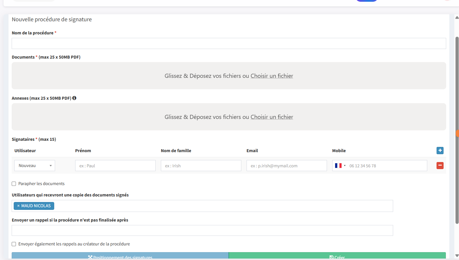 Creer une procedure